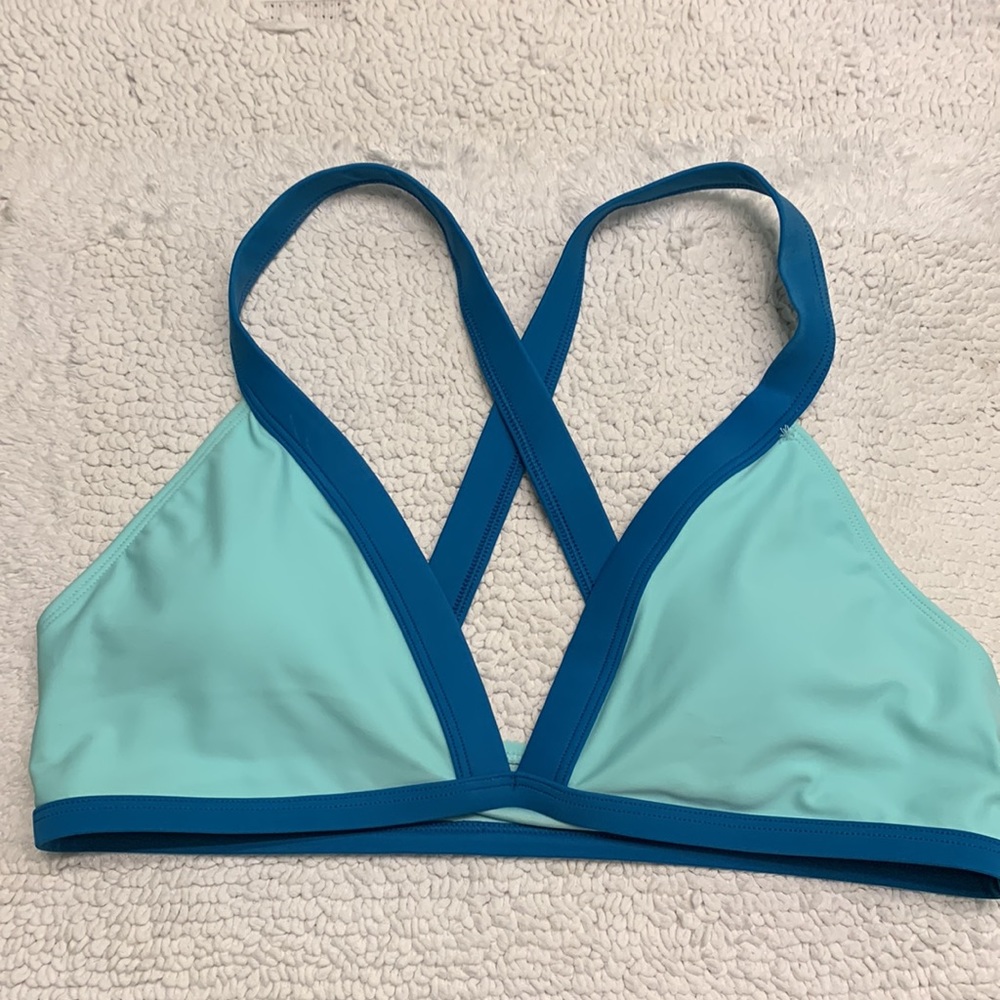 Mint green and teal bikini top